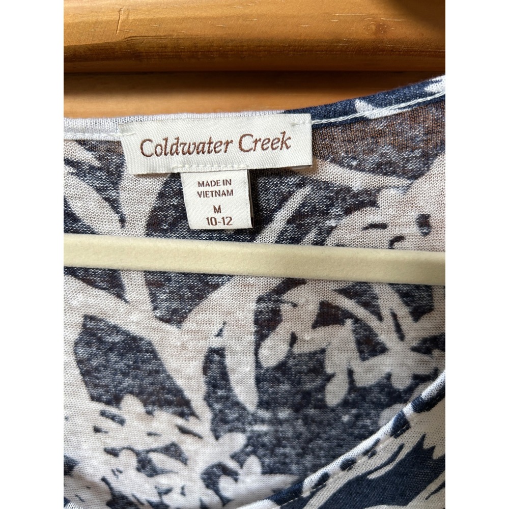 Coldwater Creek Womens Navy Blue White Floral Linen Knit V-Neck Poncho Top M - Picture 2 of 5